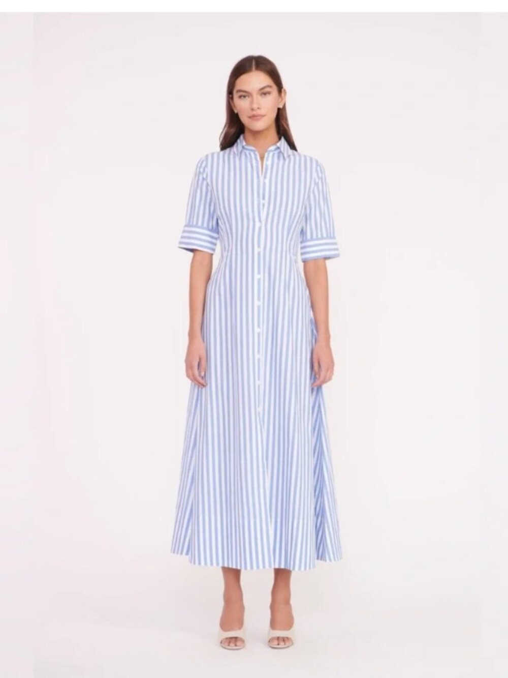 STAUD Stripe Short Sleeve Joan Maxi Dress